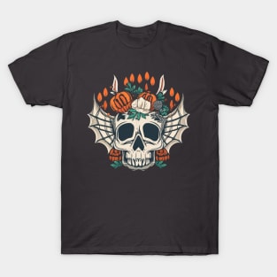 Skull with Various Objects and Plants T-Shirt